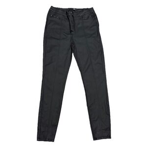 Max Denim Faux Leather Skinny Pants Women US 13 Black Stretch Coated Zip Pockets